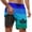 Blue, variant on Men Shorts with Compression Liner Summer Leaf Print Drawstring Elastic Waisted Striped Beach Shorts