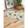 thumbnail image 3 of Blue Brown Spring Floral Bath Rug 2x3ft Woven Bathroom Entryway Runner Rug,Summer Botanical Watercolor Washable Living Room Hallway Bedroom Kitchen Carpet with Tassels,Indoor Outdoor Throw Doormat, 3 of 5