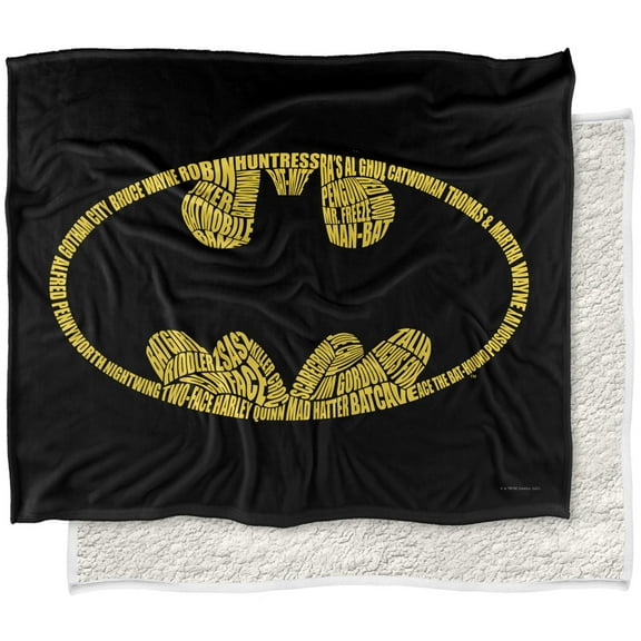 Batman Blanket, 50"x60", Word Logo Silky Touch Sherpa Back Super Soft Throw Blanket