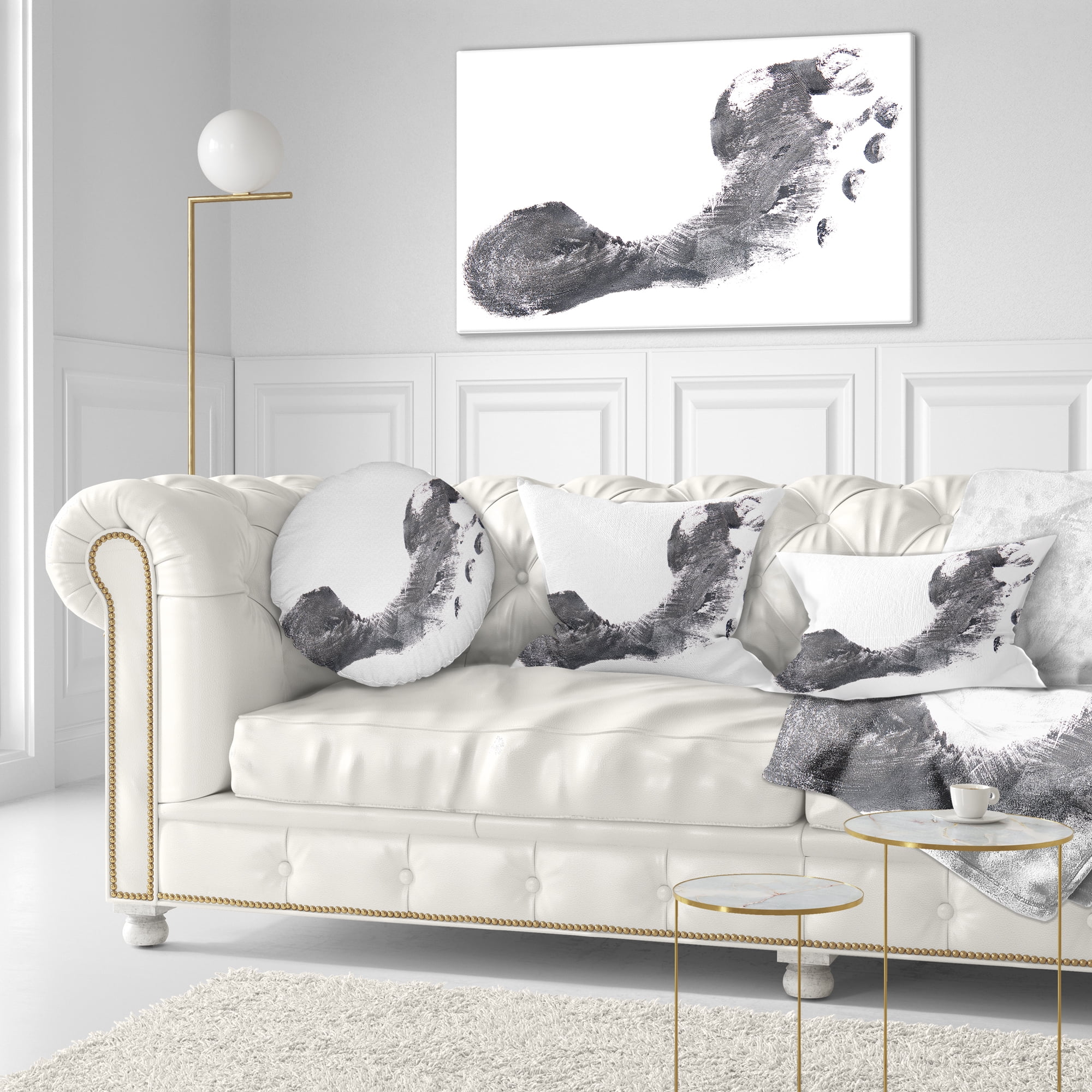 Designart Black and White Footprint Design - Portrait Throw Pillow - 12x20
