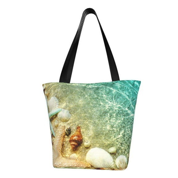Pofeuu Starfish And Seashell Print Women Fashion Shoulder Handbags Top Handle Satchel Bags Tote Shoulder Shopping Bag Stylish Canvas Tote Bag