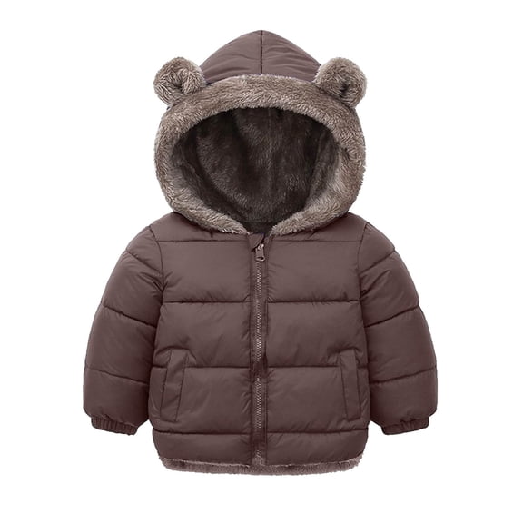 RUTAYY Children Boys Puffer Jacket Reversible Fuzzy Cute Ears Winter Warm Thickened Padded Hooded Jacket Long Sleeve Outerwear with Pockets Cold Weather Elegant Chic Coat