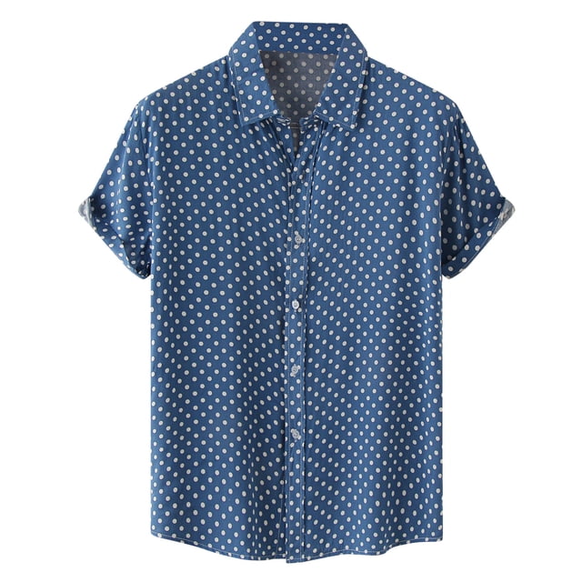 Camisas De Vestir Para Hombre Manga Larga Camisa manga Turn Casual Down Print cuello masculino Wave Point camisa verano corto hombres camisas (Blue, M)