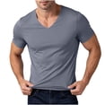 thumbnail image 3 of Ovzne Men's Big & Tall V-Neck Short Sleeve Athletic Basic T-Shirts Casual Slim Solid Color Stretchy Going Out Tops M-5XL, 3 of 9