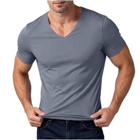 VEXRO Mens V Neck Tee Tops Fitness Smooth Stretch Casual Short Sleeve Shirts for Workout