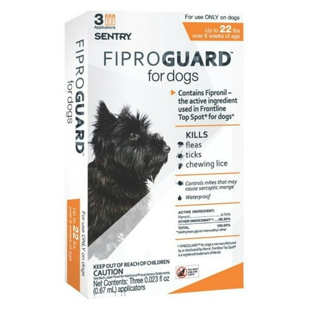 Sentry FiproGuard Dog Flea & Tick Topical 4-22 Pound, 3 Monthly