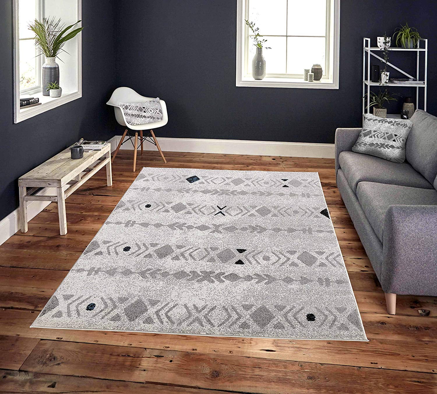 Cosi Collection Easy Clean Stain and Fade Resistant Grey Diamonds Area