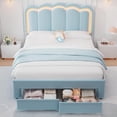 thumbnail image 4 of LAFGUR Queen Size Upholstered LED Bed Frame with 2 Storage Drawer and Adjustable Wavy Headboard,Velvet Prince Platform Bed with Charing Station,Blue, 4 of 9