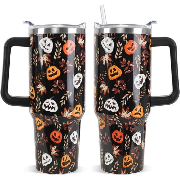 40 oz Ghost Face Tumbler - Stainless Steel Insulated Halloween Cup, Leak Proof Coffee Mug & Water Bottle for Fall Thanksgiving - Halloween Decor Gift for Women (1 PCS)