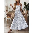thumbnail image 3 of Multicolor Blue And White Floral Print Sleeveless Tiered Maxi Dress With Bow Back For Women, 3 of 8