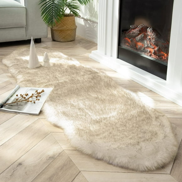 Alfombra de piel sintética de zorro Ashler HOME DECO, color blanco y marrón, 60 x 180 cm