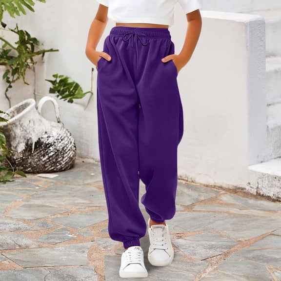 UACY Girl's Sweatpants Cotton Drawstring Joggers Elastic Waisted Athletic Pants with Zippered Pockets for Teen Girls ﻿