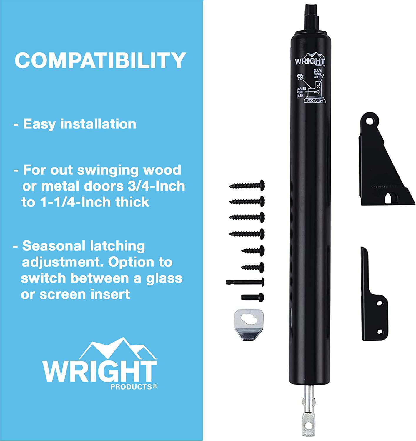 (3 pack) Wright Products Standard Duty Steel Pneumatic Screen Door Closer, Black Finish
