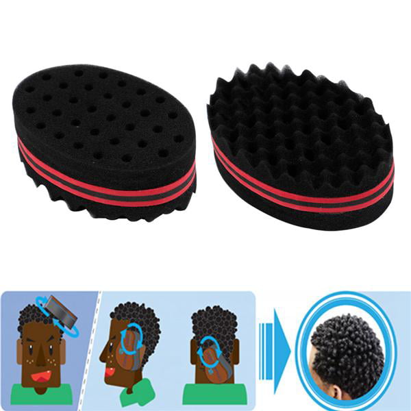 Topeakmart 4x Hair Sponge Brush Double Sided For Twists Coils Curls in Afro  Style Barber Black 
