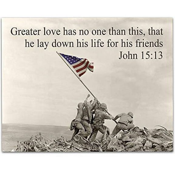Greater Love - Raising the Flag on Iwo Jima - 11x14 Unframed Art Print - Perfect Gift for Military Families and Patriotic Americans That Still Believe in Our Country