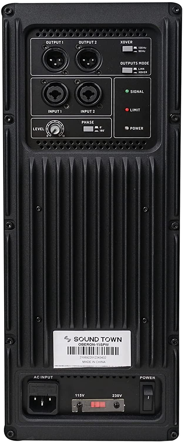Sound Town OBERON Series 15" 1400W Powered PA/DJ Subwoofer with Class-D Amplifier, LPF and Selectable DSP Output Modes, 4" Voice Coil, 100 oz Magnet, Birch Plywood, Black (OBERON-15SPW)