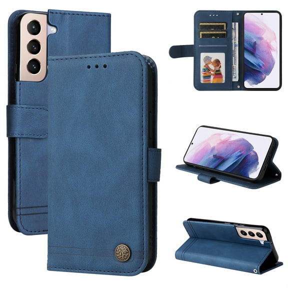 SaniMore Case for Samsung Galaxy A14 5G 6.6" 2023, Wrist/Crossbody Strap,Retro PU Leather Anti-scratch Card Slots Cash Pocket Kickstand Shockproof Anti-drop Wallet Business Cover, Blue