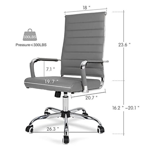 Home Office Chair Ribbed, Modern Leather Conference Room Chairs, Ergonomic Office Desk Chair, High Back Executive Computer Chair, Adjustable Swivel Chair with Arms (Grey)