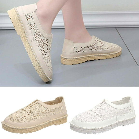 Fesfesfes Black Shoes Women Round Toe Fashion Mesh Cloth Lace Flower Shoes Casual Lightweight Ventilate Comfortable Flats Shoes 36(5.5)