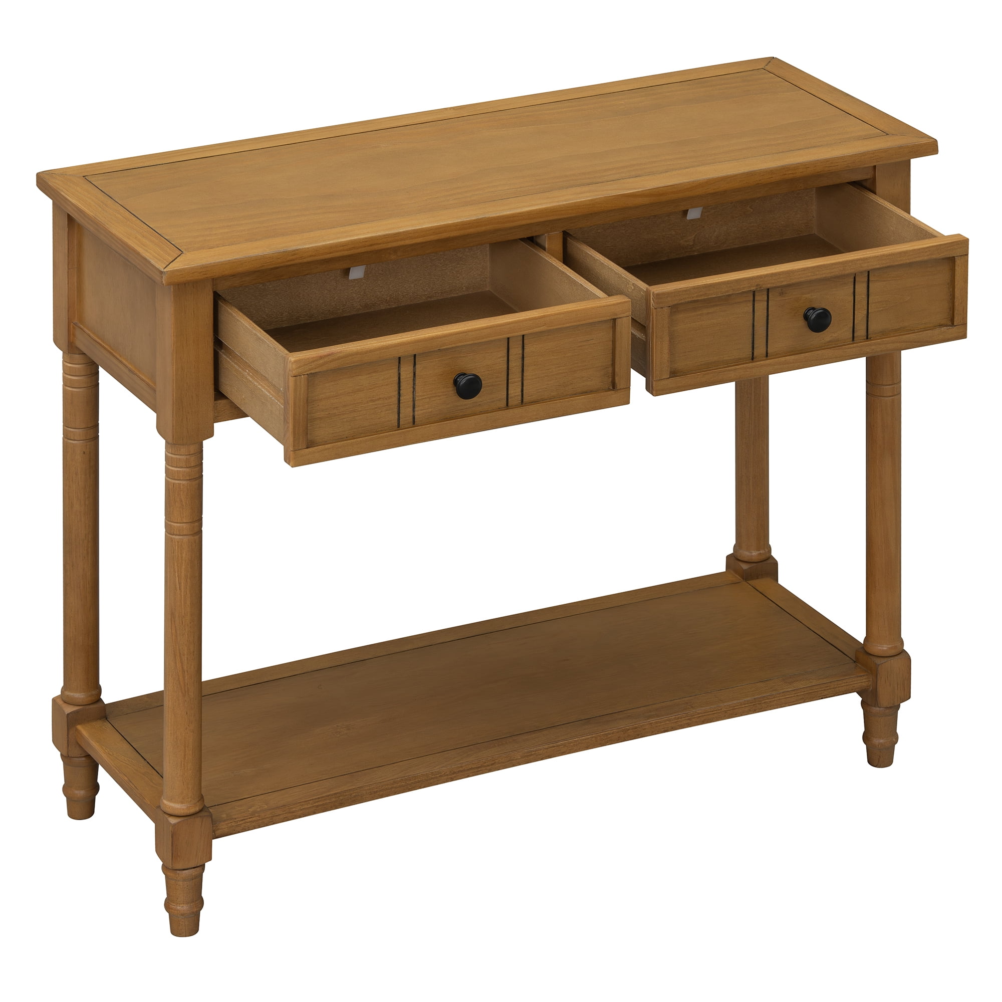 Euroco Farmhouse Wood Console Table with 2 Drawers and Bottom Shelf, 2-Tier Narrow Entryway Table Sofa Table Behind The Couch for Entrance, Hallway,Living Room, Foyer,Natural
