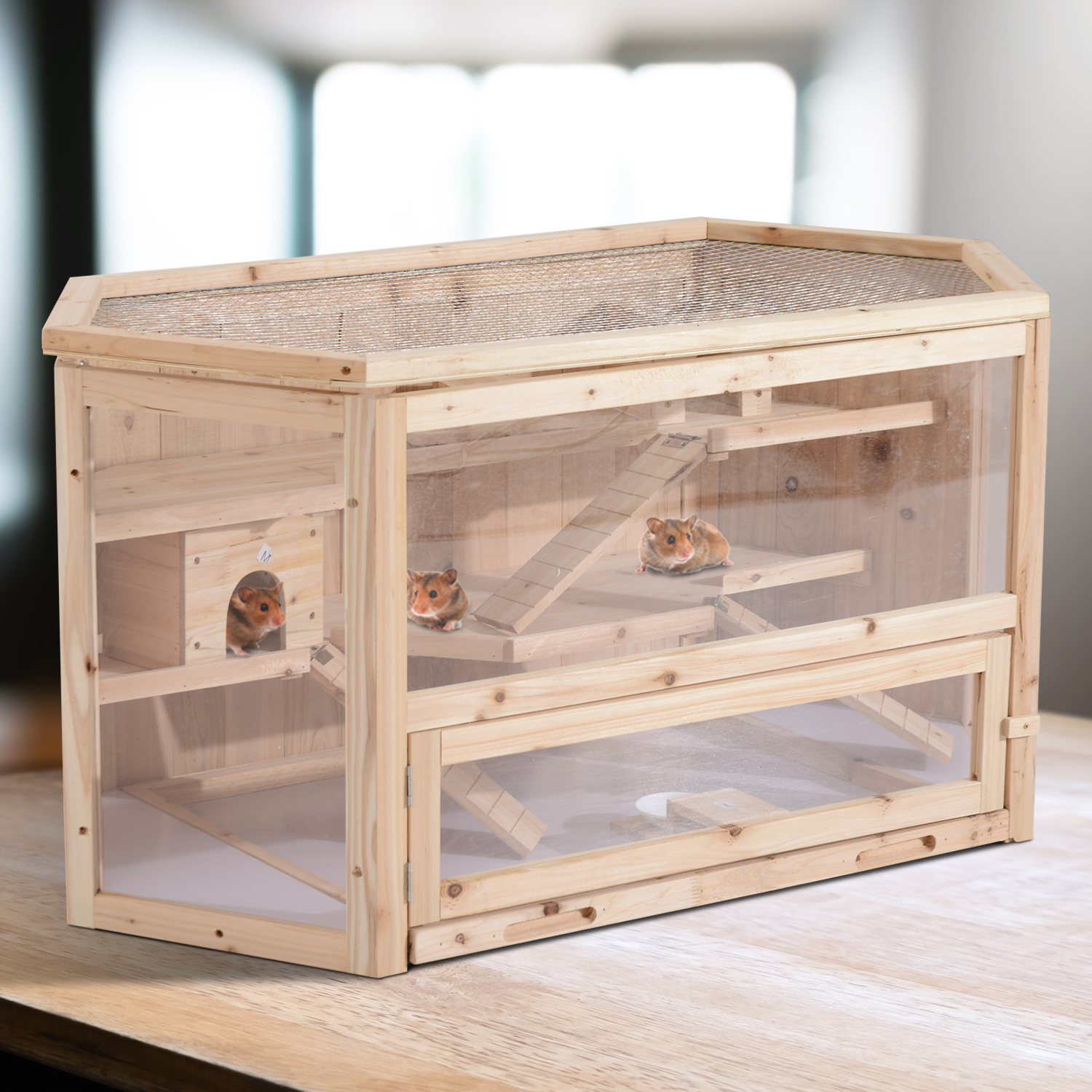 pawhut wooden hamster cage