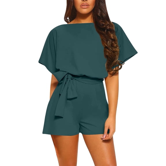 Levmjia Womens Jumpsuits and Rompers Shorts Summer Short Sleeve Solid Color Casual Pockets Daily Wear