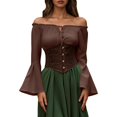 thumbnail image 1 of Women's Chiffon Blouse Off Shoulder Style Bohemian Flowy Top For Spring Autumn Casual Daily Wear, 1 of 6