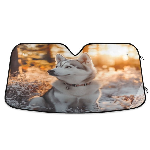 WOBOGO Outdoor Husky Dog Car Windshield Sunshades Autopilot Lightweight Accordion Sun Visor 53×23.5in