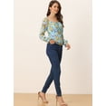 thumbnail image 4 of Top floral fruncido para mujer elegante blusa de manga larga con cuello cuadrado Azul Claro M, 4 of 5