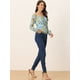 thumbnail image 4 of Top floral fruncido para mujer elegante blusa de manga larga con cuello cuadrado Azul Claro S, 4 of 5