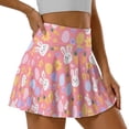thumbnail image 2 of SEANATIVE Women Tennis Skort with 2 Inner Pockets Stretch Pleated Tennis Skirts High Waist Casual Golf Workout Pickleball Skirt with Built-in Shorts, L, Bunny Easter Egg Carrot Flower Pink, 2 of 7