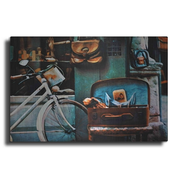 Luxe Metal Art 'Bicycle Brown Baggage' by Ashley Aldridge Metal Wall Art, 24"x16"