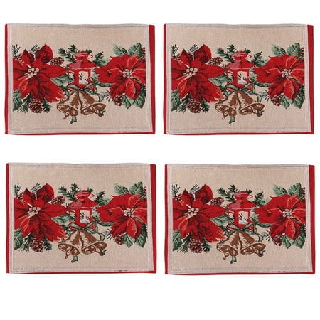 

Baywell Christmas Holiday Placemats Set of 4 Decorative Woven Tapestry Fabric 13inch x 16inch Background Snowflakes Dining Table Mat