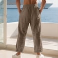 thumbnail image 4 of Mens Casual Pants Drawstring Elastic Waist Lightweight Linen Pants Loose Fit Straight Legs Beach Trousers Coffee S, 4 of 9