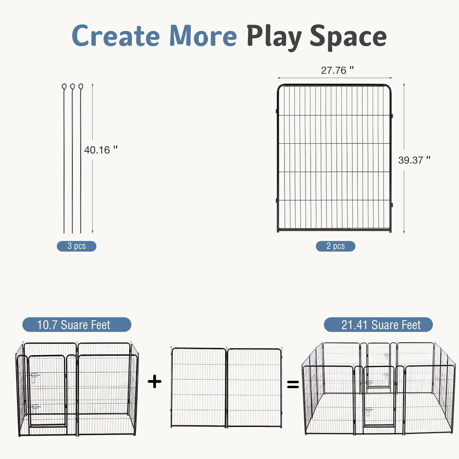 Dog Playpen Indoor  Metal 40 Inch 2 Panels Foldable Pet Fence With Door Outdoor Small Medium Large Puppy Portable Exercise Play Pen For Rv Camping Trips Yard