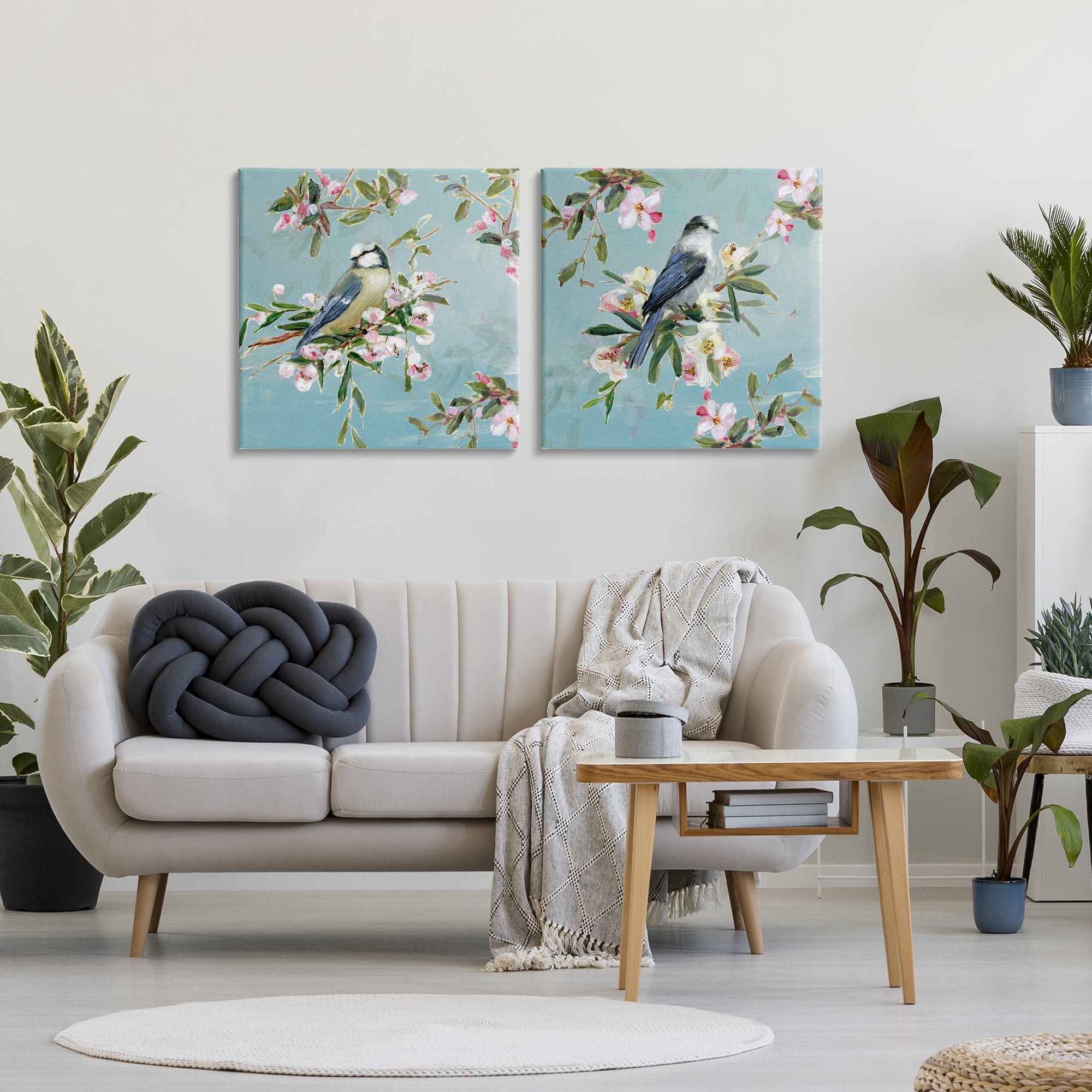 Stupell Industries Songbirds Among Spring Blossoms 2 Piece Canvas Wall Art Set, design by Sally Swatland
