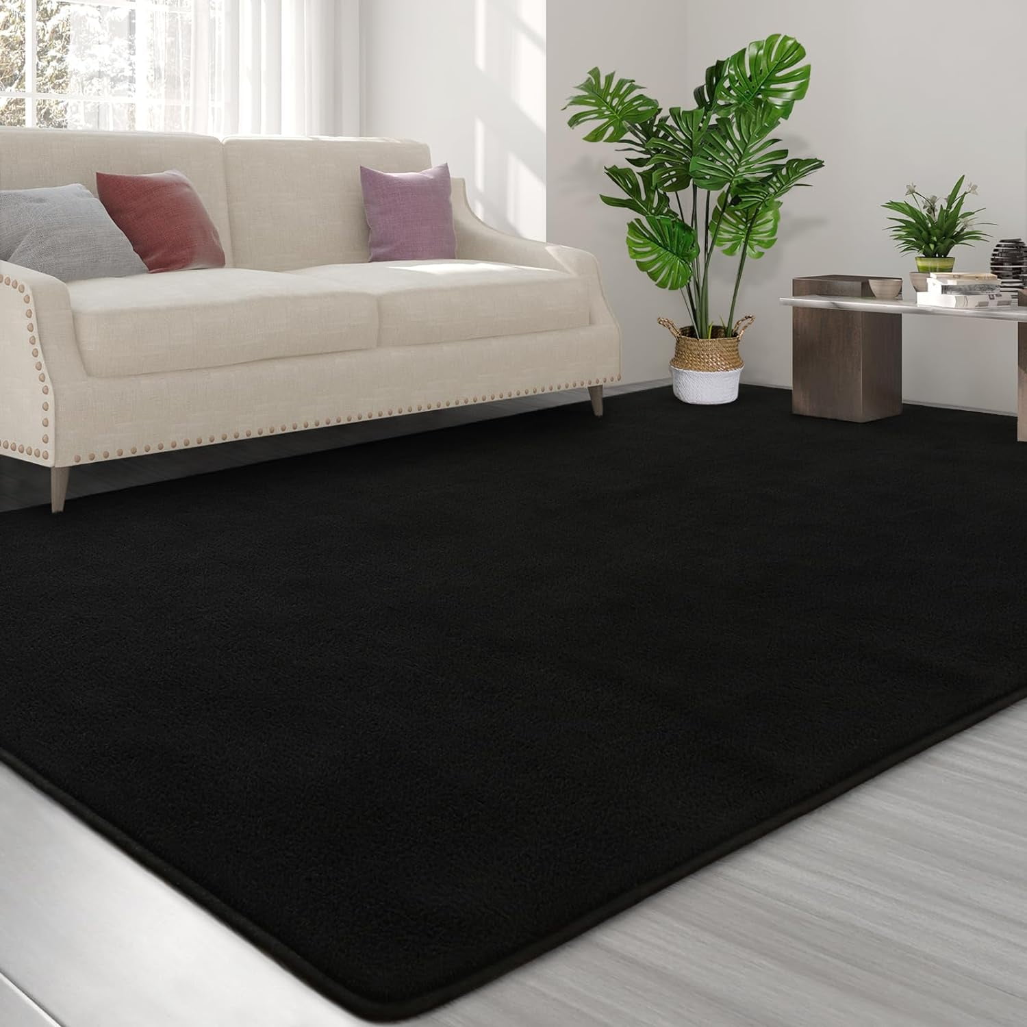 Noahas Soft Low Pile Rug Modern Area Rugs for Bedroom Living Room,Suitable for Boys Girls Teenagers and Adults with Super Soft Touch , Black , 7' x 10'