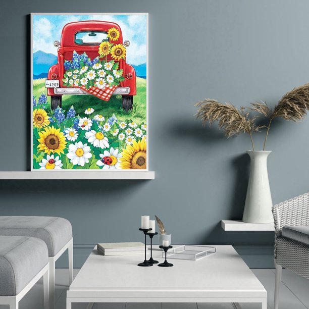 Cuadros Decorativos Juego de pintura de mosaico de diamantes DIY 5D cuadro de taladro redondo completo coche y artesanía de flores Ndcxsfigh Nuevos Originales
