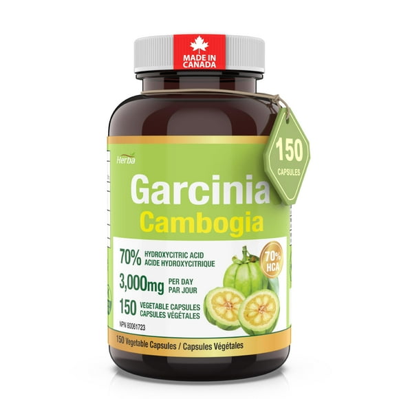 Herba Extrait de Garcinia Cambogia 750 Mg – 150 Capsules / 70 % HCA / Fabriqué au Canada
