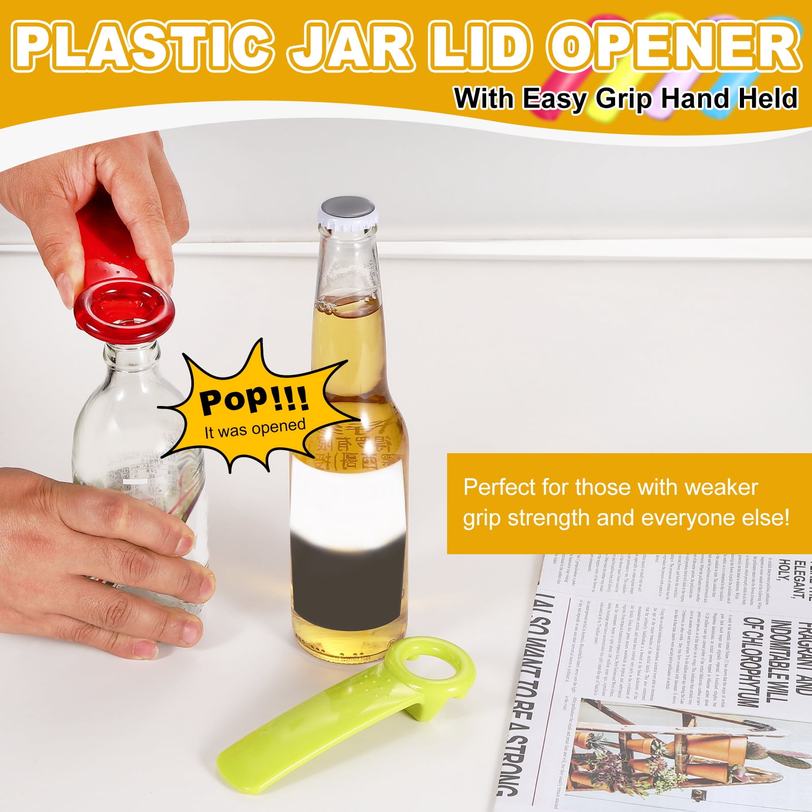 Uxcell 12 Pcs Jar Key Lid Opener, Plastic Jar Lid Opener Easy Grip Multifunctional Durable Can Open Tool for Elderly Seniors Women Weak Hands Easy-use by Anyone, Transparent White