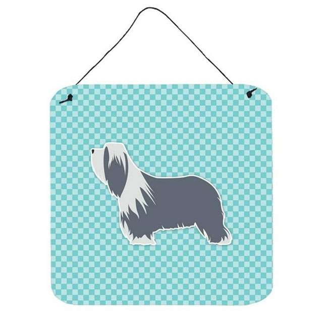 Bearded Collie Checkerboard Blue Wall or Door Hanging Prints