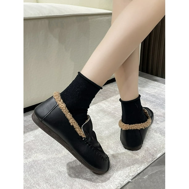 Black loafers with fur deals