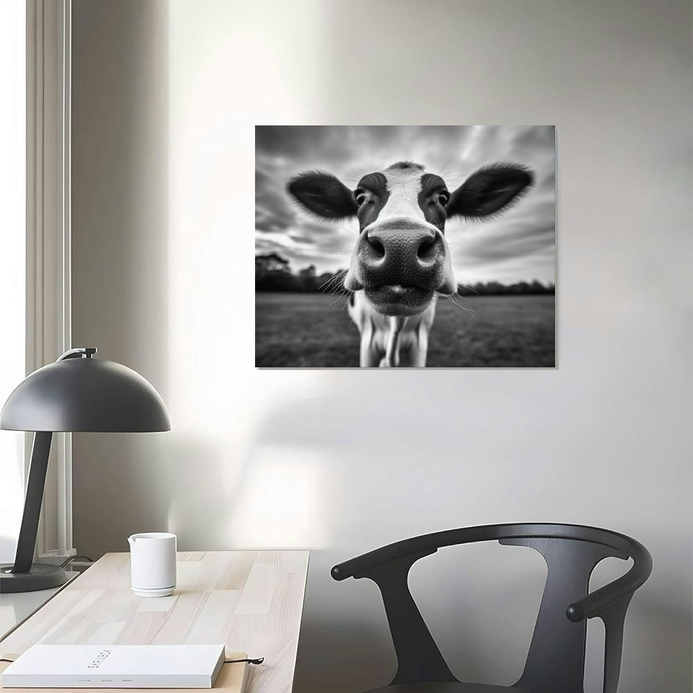 JRXY Canvas Print Wall Art Black and White Freedom Highland Cow Pictures Funny Animal Painting Stretched and Framed Artwork for Home Office Decor 24x36inch 16x12in