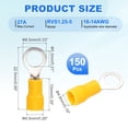 thumbnail image 2 of Uxcell 150Pcs Insulated Ring Terminal RVS2-5 Battery Lugs 16-14AWG Electrical Crimp Terminals Eyelet Wire Connectors for Industrial, Electrical Wiring, Yellow, 2 of 5