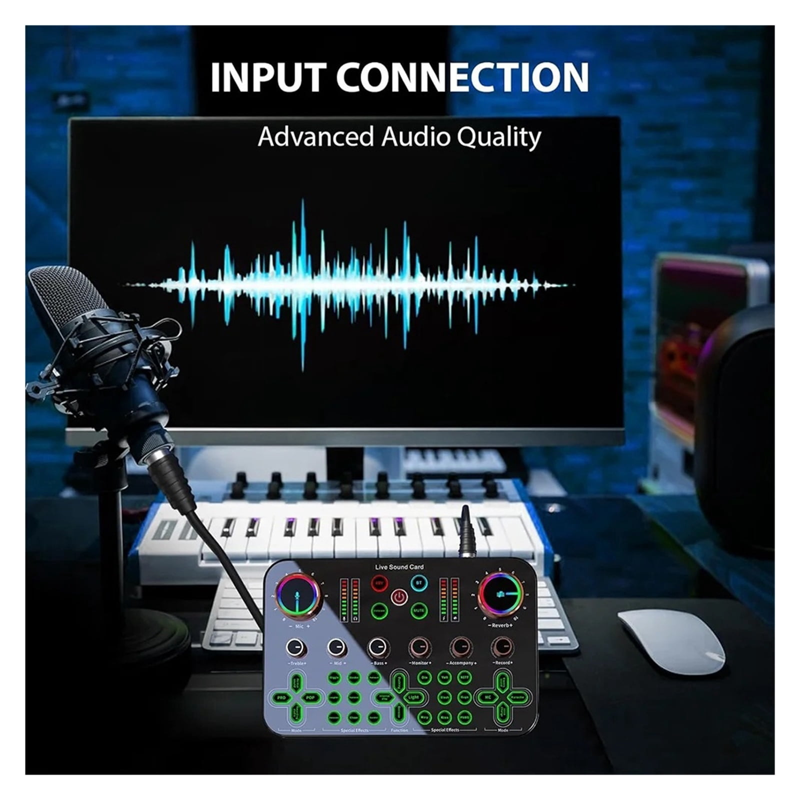 Live Sound Card Mixer Interface With DJ Mixer Live Sound Effects Speech Converter For e PC Streaming Media Recording ,Easy to Operate