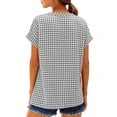thumbnail image 5 of Lutiedan Cotton Linen Shirts for Women Button Down Short Sleeve V Neck Gingham Plaid Blouse Summer Casual Loose Tunic Dressy Tops, 5 of 8