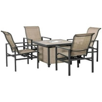Spaco 5 Piece Garden Patio Dining Set, Dinner Table with Built-in Ice Bucket Insert and 4 Rocking Chairs for Outdoor as Garden, Backyard, Patio, Beige