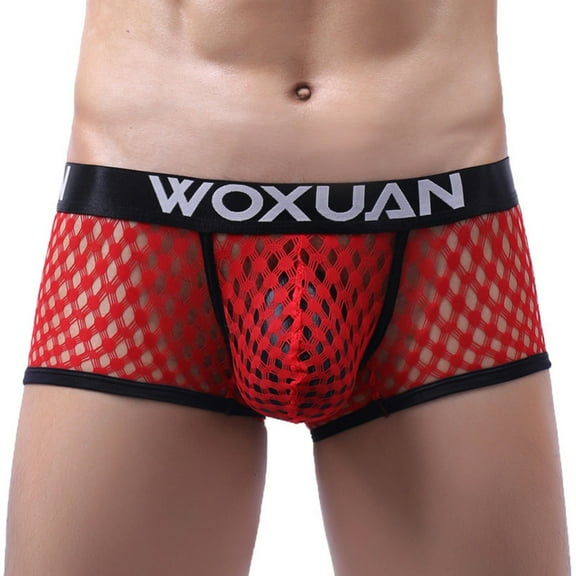 ZQUUVOU Men's Boxer Briefs Mesh Casual Solid Breathable Pouch (Red,S)