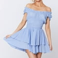 thumbnail image 2 of Casual Dress Women Off Shoulder Dress Chiffon Mini Dress Waist Ruffle Sleeve Sweetheart Neckline Women's Dresses Casual Blue S, 2 of 6