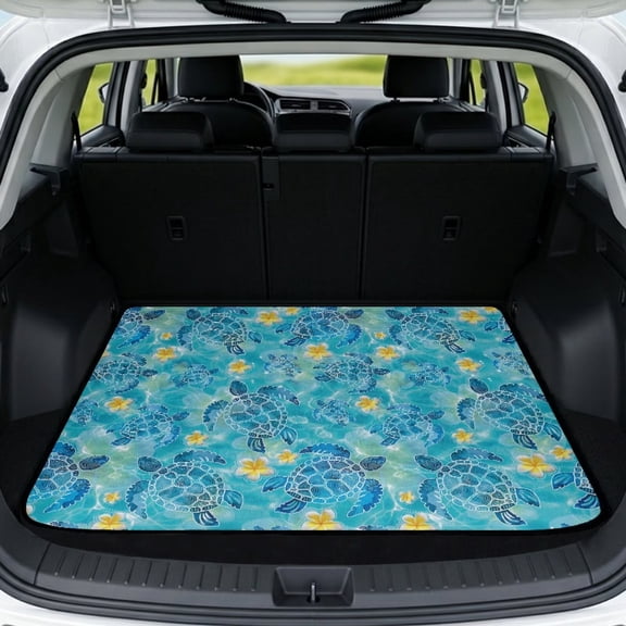 Jeiento Watercolor Turtle Plumeria Car Trunk Mat 29"x39", All Weather Cargo Liner Non Slip Stain Resistant Protector for Sedan SUV Truck Van